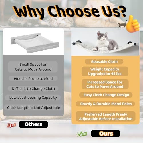 Cat Hammock Wall Mounted, Wall Mounted Cat Shelves, 35.43 x 12.99 in - color: Plush Long