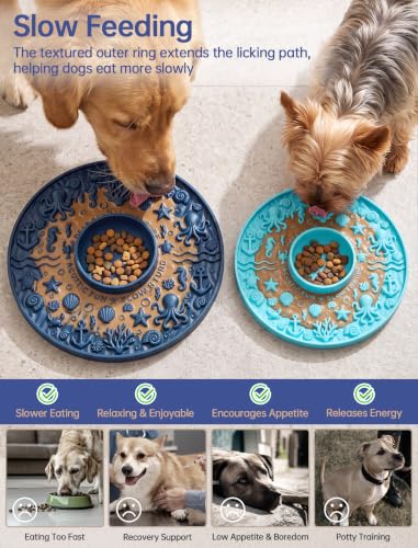 Silicone Pet Lick Mat – Large & Small Set – Dark Blue & Sky Blue