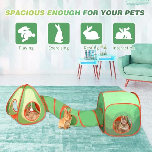 BWOGUE Bunny Tunnels & Tubes, 3-in-1 Collapsible Rabbit Hideout Toy Set - color: Avocado