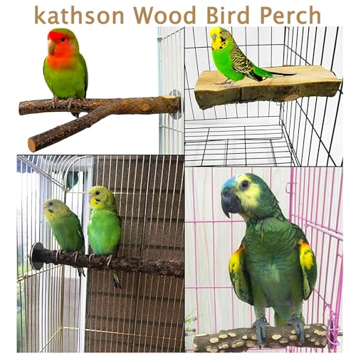 kathson Natural Bird Perches Wood Bird Flat Perch Parrot Swing Parakeet Platform Chew Toys Paw Grinding Stick Cage Accessories Exercise Toy for Cockatiels Budgies Lovebirds Conures Finches