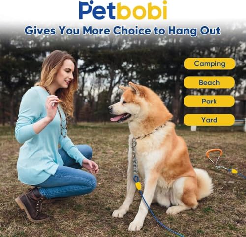 Petbobi Dog Tie Out Cable and Stake, 30ft Heavy Duty Dog Leads for Yard - color: Blue, size: 30 ft (120 lbs)
