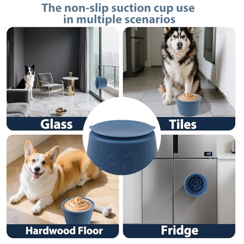 Dog Slow Feeder Lick Bowl - Non-Slip Licking Treat Dispenser for Small Medium Large Dogs, Promotes Anxiety Relief & Prevents Choking, Easy to Clean Feeding Bowl (Dark Blue, L) - color: Dark Blue, size: L