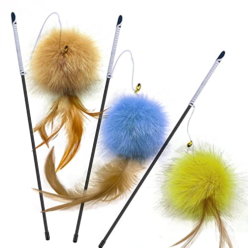 Cat Toys - Rainbow Wand, Feather Flips Plush Ball, Interactive Feather Teaser for Kitten Exercise - 3 Pack - color: pack3