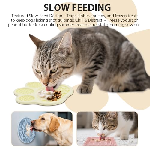 Lick Mat for Dogs and Cats, Slow Feeder Mats with Suction Cups - Bathing, Grooming and Training, Anxiety Relief Feeding Pad,Dishwasher-Safe Yellow - color: Light yellow-Paw