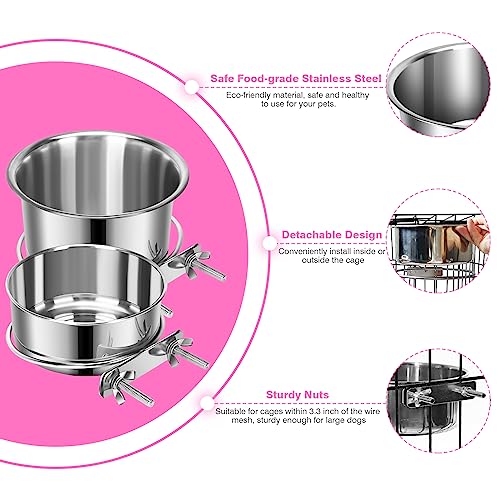 2 Pcs Stainless Steel Small Dog Crate Food Water Bowl, 34 & 19 OZ ﻿ - color: Silver, size: S (34 & 19 OZ)