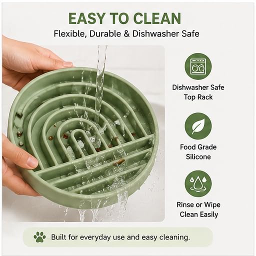 Moyelle Silicone Slow Feeder Dog Bowl for Small Breeds, BPA-Free, Silicone Suction Bowl for Fast Eaters, Dog Food for Fast Eaters, Dogs and Cats, Dry Food and Water Bowl, Dishwasher Safe (Green) - color: Green