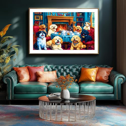 1000 Pieces Puzzles for Adults, Cozy Library Dogs Jigsaw Puzzles - color: Colorful - Dogs' Dinner Party