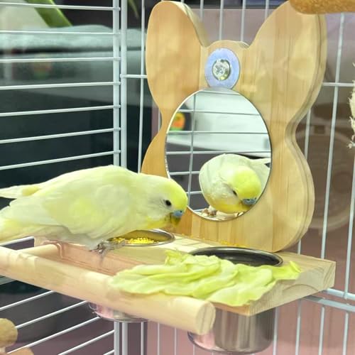 Bird Mirror Parrot Perch with Mirror and Stainless Steel Feeding Cups for Parakeets Cage Swing Wooden Mirror Fun Play Toy for Birds Lovebird Conures Cockatiels - style: Style B