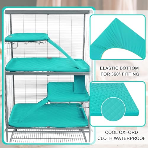 Beeveer 7 Pcs Winter Ferret Cage Liner Set Washable Ferret Pads Bedding Cage Accessories for Small Animals Hamster Rats Chinchillas Hedgehogs Guinea, Stain-Resistant Material(Light Blue) - color: Light Blue
