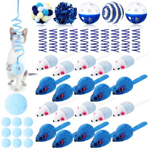 Gemscream 46 Pcs Cat Toys Set Interactive Cute Cat Indoor Toys, Blue - color: blue