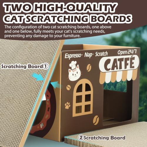 Cardboard Cat Scratcher House, Corrugated Scratching Pad with 2 Pads, Brown - size: New-Brown