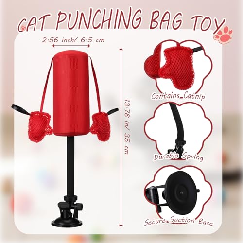 1 Pcs Cat Punch Bag Toy Suction Cup Base Catnip,Red - color: red black