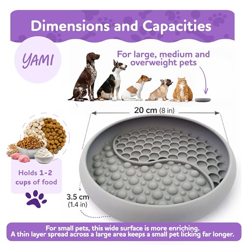 YAMI Dog Lick Bowl, Lick Mat for Dogs, Wet Food Cat Slow Feeder, Freeze Bowl, Enrichment & Puzzle Toy for Anxiety Relief, Food-Grade Silicone, Suction Cups, Dishwasher Fit, for All Breed (Light Gray) - color: Light Gray