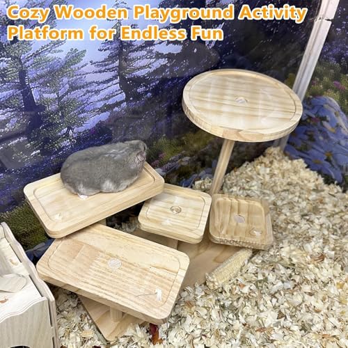 Wood Hamster Platform Rat Climbing Toys for Gerbil Hamster Cage Accessories - size: Large