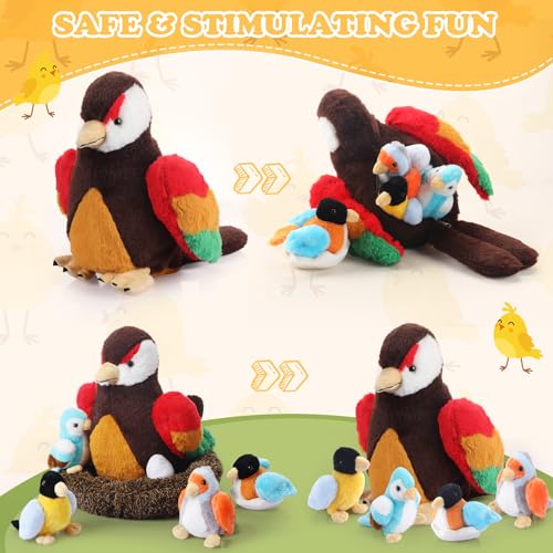 RoundFunny 7 Pcs Birds Stuffed Animals with Babies Egg and Nest - style: Bird