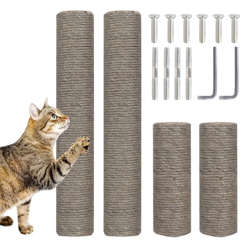 PowerKing Natural Sisal Replacement Scratching Post, 4 Pieces M8 Cat Scratch Post Refill Pole Parts for Refurbishment, White, Include Screws (Grey-15.7''+15.7''+7.87''+7.87'') - color: Grey, size: 15.7''+15.7''+7.87''+7.87'' (2.67''Thick)