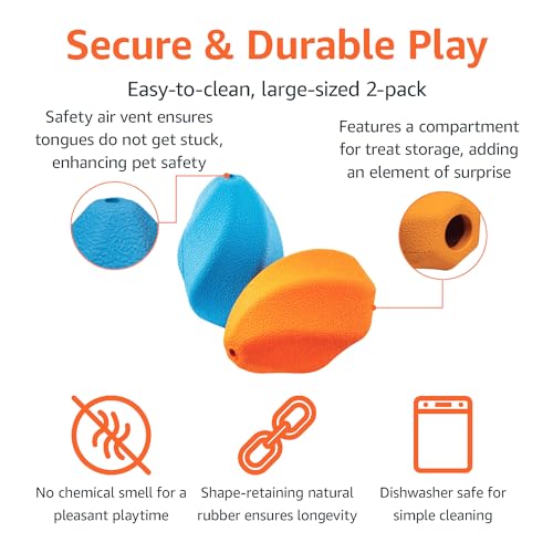 Amazon Basics Interactive Durable Natural Rubber Dog Treat Dispensing Enrichment Chew Toy for Dogs, Tough Chew Toy for Heavy Chompers, Large, Multi Color, 2-Pack - size: Large