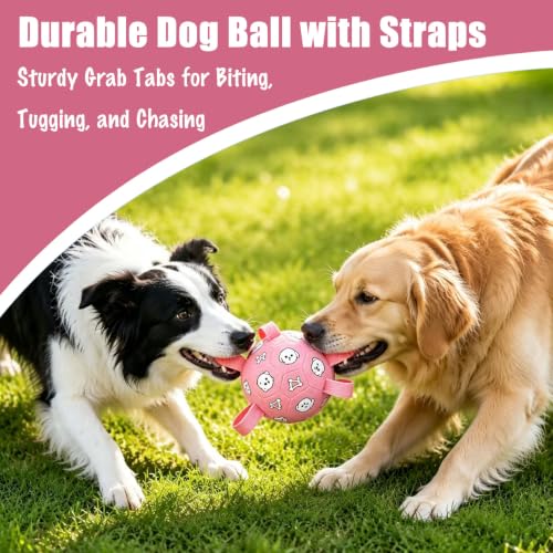 Dog Soccer Ball with Straps, 6 Inch Jolly Ball for Medium Dogs - color: Pink, size: Medium-6 Inch