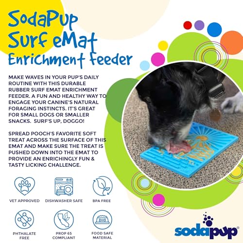 SodaPup Surf eMat – Durable Enrichment Feeder Made in USA from Non-Toxic, Pet-Safe, Food Safe Rubber for Mental Stimulation, Avoiding Overfeeding, Fresh Breath, Digestive Health, & More - color: Surf eMat Blue