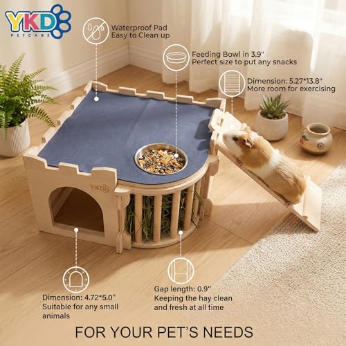 Natural Wood Chinchilla House with Ladder and Hay Feeder - size: Extra Large Assembly Style
