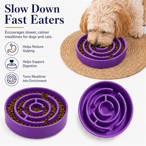 Ceramic Slow Feeder Dog Bowl, 1.5 Cup Puzzle Dish for Small Medium Dogs - color: Ceramic-Purple