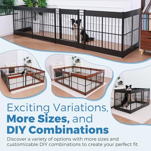 Large Furniture Style Dog Playpen, 32" H Dog Pen with Door, 12 Panels - color: Rustic Brown, style: 12 Panels (31.5" High)