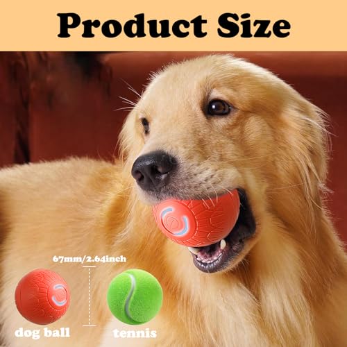 Interactive Duraspin Dog Ball, Self-Bouncing Vibrating & Auto-Rolling, Auto Stop Touch Start Jumping Ball Toy for Medium/Large Dogs (67mm, Orange)