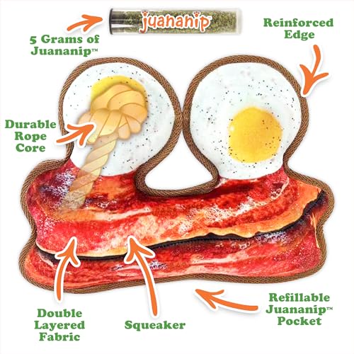 Doggijuana Tuffer Chewer Dog Toy, Eggs & Bacon | Plush, Squeaky - size: Standard, style: Eggs & Bacon