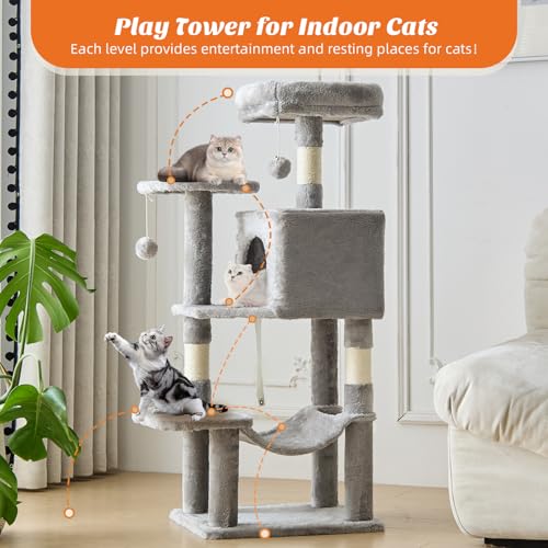 DUMOS 44 Inch Cat Tree Tower with Natural Sisal Scratching Posts - color: Light Grey, size: 44 Inch