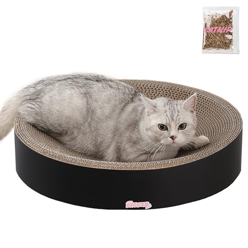 CSR1010H Nelson 20.13" Modern Cardboard Round Bowl Cat Scratcher with Catnip, Ink - color: Black