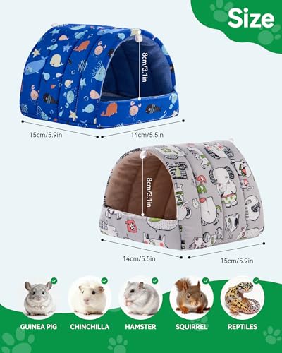 2 Pack Hamster Hideout Bed, Washable Small Animal House Bed Hamster House - color: Dark Blue+Gray, size: 6*6in
