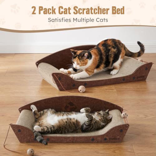 ZOMISIA 26'' Cardboard Cat Scratcher Bed for Indoor Cats, 2PCS, Brown - color: 2PCS-Brown