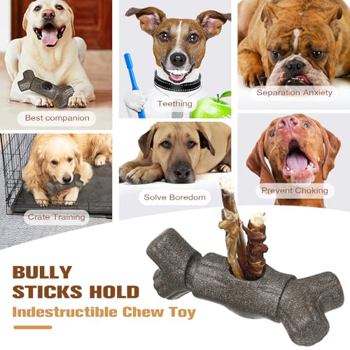 Sedioso Bully Stick Holder for Dogs, Though Dog Toys for Aggressive Chewer, Sturdy Dog Chew Holder Safety Device to Prevent Choking, BPA-Free, Long-Lasting -Fits Various Bully Sticks - color: Grey