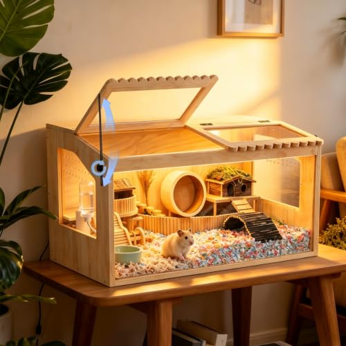 Wooden Hamster Cage,32"x16"x16"Large Hamster Cage,2 Washable Liners & 2 Adjustable Ventilation Window. Small Animal Cage for Dwarf Syrian Hamsters Degus Mice & Other Small Pets. - size: 32.0"L x 16.0"W x 16.0"H