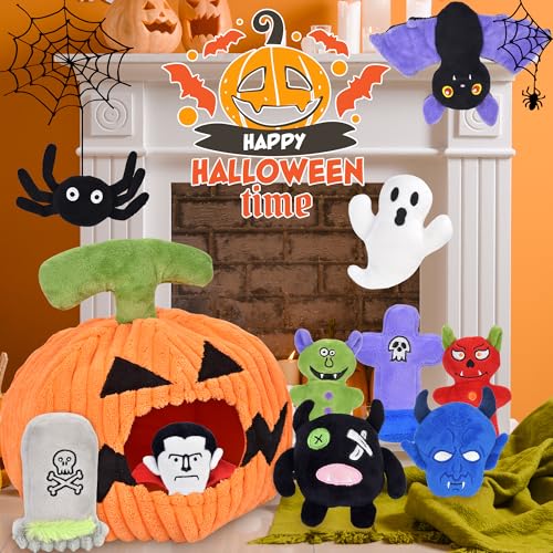 LECHONG Halloween Dog Toys Set, 11 Pack Squeaky Dog Toys for Aggressive Chewers, Pumpkin Assorted Puppy Toys to Keep Them Busy, Toys Gift for Large Medium Small Dogs - size: 11 pack- Halloween