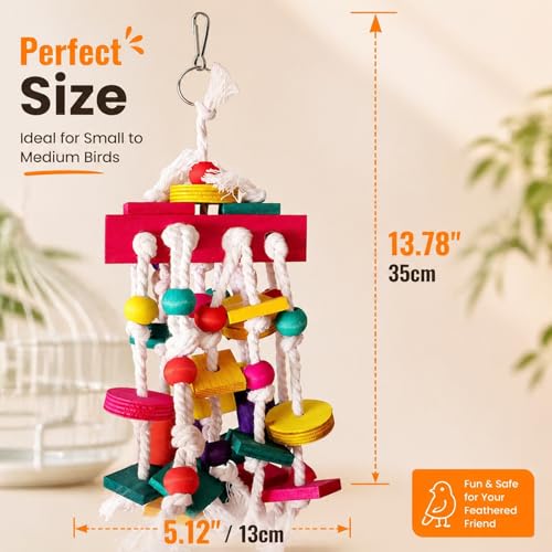 Rypet Large Parrot Cage Toy, Wood Rope Bite Toy for Cockatiels Conures - color: Colorful1