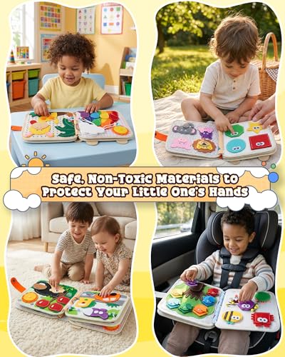 Montessori Busy Book, 8-Page Sensory Activity Toy, Giraffe - color: Sky Blue Giraffe