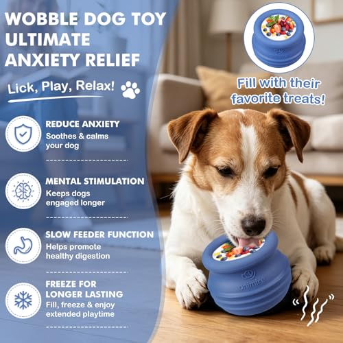 Treat Dispensing Dog Toy, Long-Lasting Interactive Puzzle Toys for Dogs, Stuffable Dog Enrichment Frozen Lick Treat Toy for Boredom, BPA Free Silicone Fetch Catch Chew Toy (Dark Blue,L) - color: Dark blue, size: L