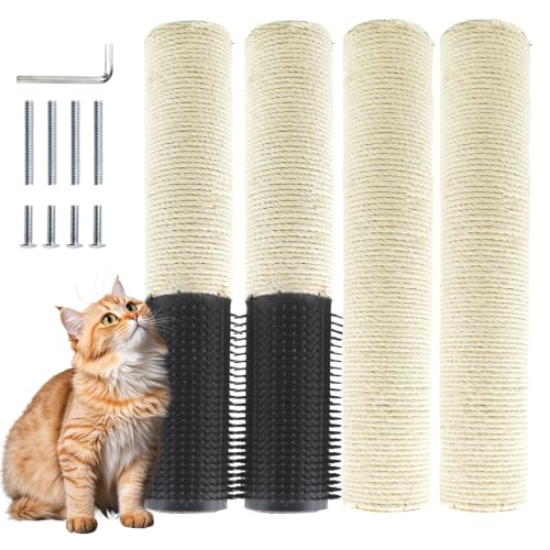 4pcs M8 Cat Scratching Post Replacements,15.7 in Sisal Cat Tree Replacement Poles with Self Groomer Massage Sisal Pole Parts for Indoor Cats Kitten Tree Furniture Protector - color: 【Black】