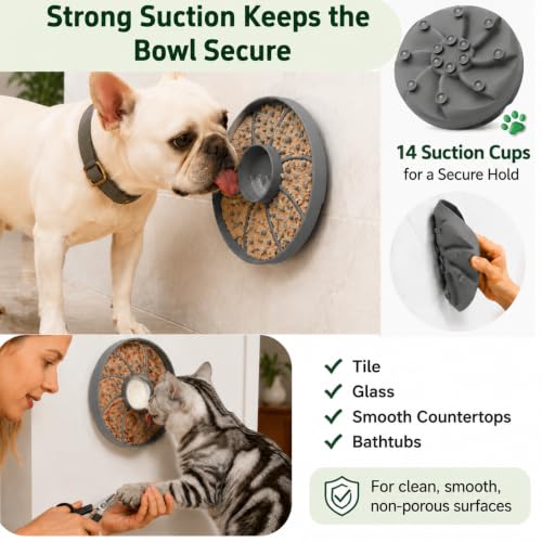 Slow Feeder Dog Bowl Silicone Suction Cup Anti Spill Dogs Cats Grey - color: Grey