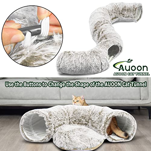 AUOON Plush Cat Tunnel Bed for Indoor Cats, 36" L x 36" W x 11.5" H, Khaki - color: Khaki