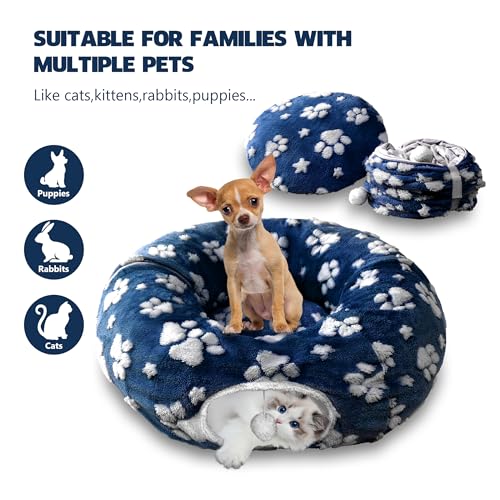 Cute Round Cat Tunnel for Indoor Cats, Blue Paw - color: Blue Paw, size: Round