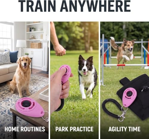 1pc Pink Clicker Easy to Use with Button Dog Training Accessories Strong and Long-Lasting,Training and Behavior Aids