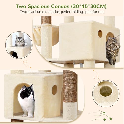 Globlazer 83 Inch Cat Tree Tower for Large Cats, Big Cat Tree for Multi-Cat Household with 2 Condos, 7 Sisal Posts, 2 Perches and Hammock, Sturdy Tall Kitten Activity Center, S83,Beige - color: Beige, size: 83 Inch
