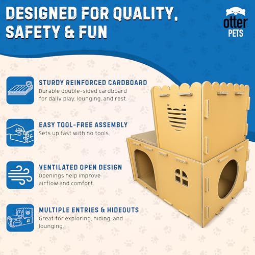 OtterPets Cardboard Cat House, 2-Level Cat Scratcher with 2 Scratch Pads