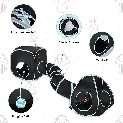 YUEPET Large Rabbit Tunnel, 3-in-1 Bunny Hideout, Guinea Pig Tunnel - color: Black Blue