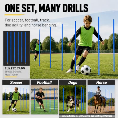 6 Pcs 5FT Adjustable Agility Training Poles for Soccer,Basketball,Football,Dog,Horse Training-Speed and Agility Training Equipment Sports Training Sticks with Stainless Steel Ground Nails - color: Blue