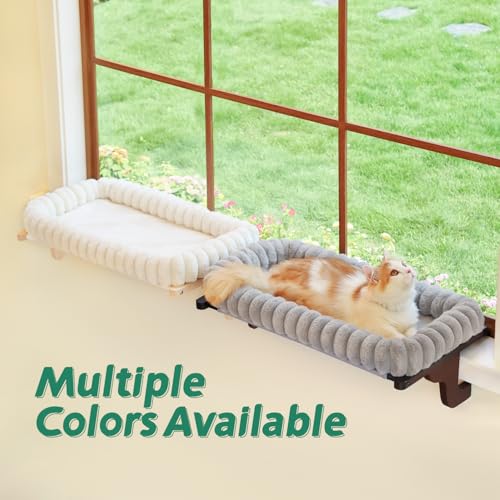 Zakkart SnugCloud Cat Perch for Windowsill (Dark Stained Wood/Gray, L) - color: Dark Stained Wood w/ Gray Bed, size: Large (25"x15")