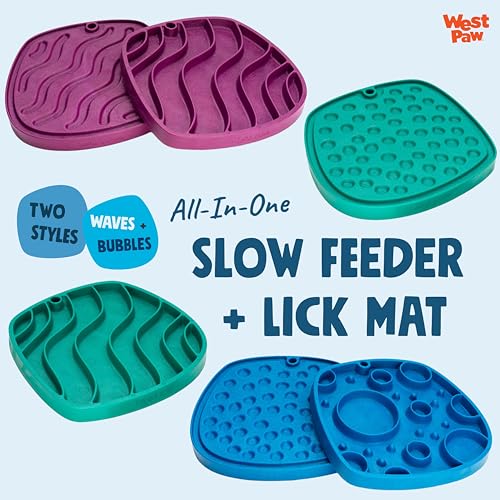 West Paw Seaflex Waves Feast Mat – All-in-One, Slow Feeder, Lick Mat – Encourages Foraging & Food Exploration - Engages Picky Eaters & Slow Feeding - Versatile – Easy to Clean, Non-Toxic - Marine - color: Marine, size: Waves