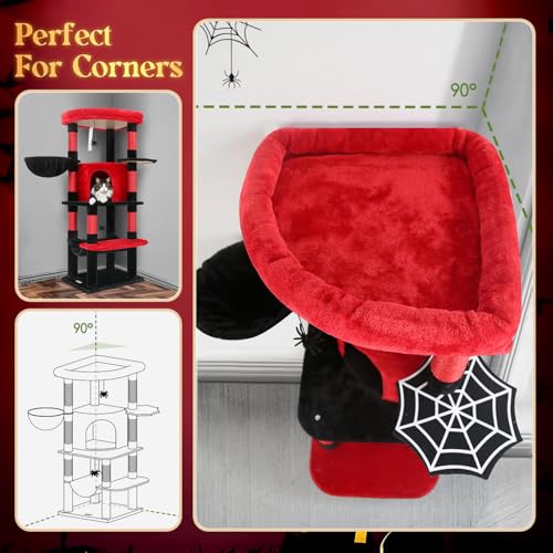 Globlazer Gothic Corner Cat Tree with Scratching Post, C51, Black Red - color: Red Black, size: 51inch